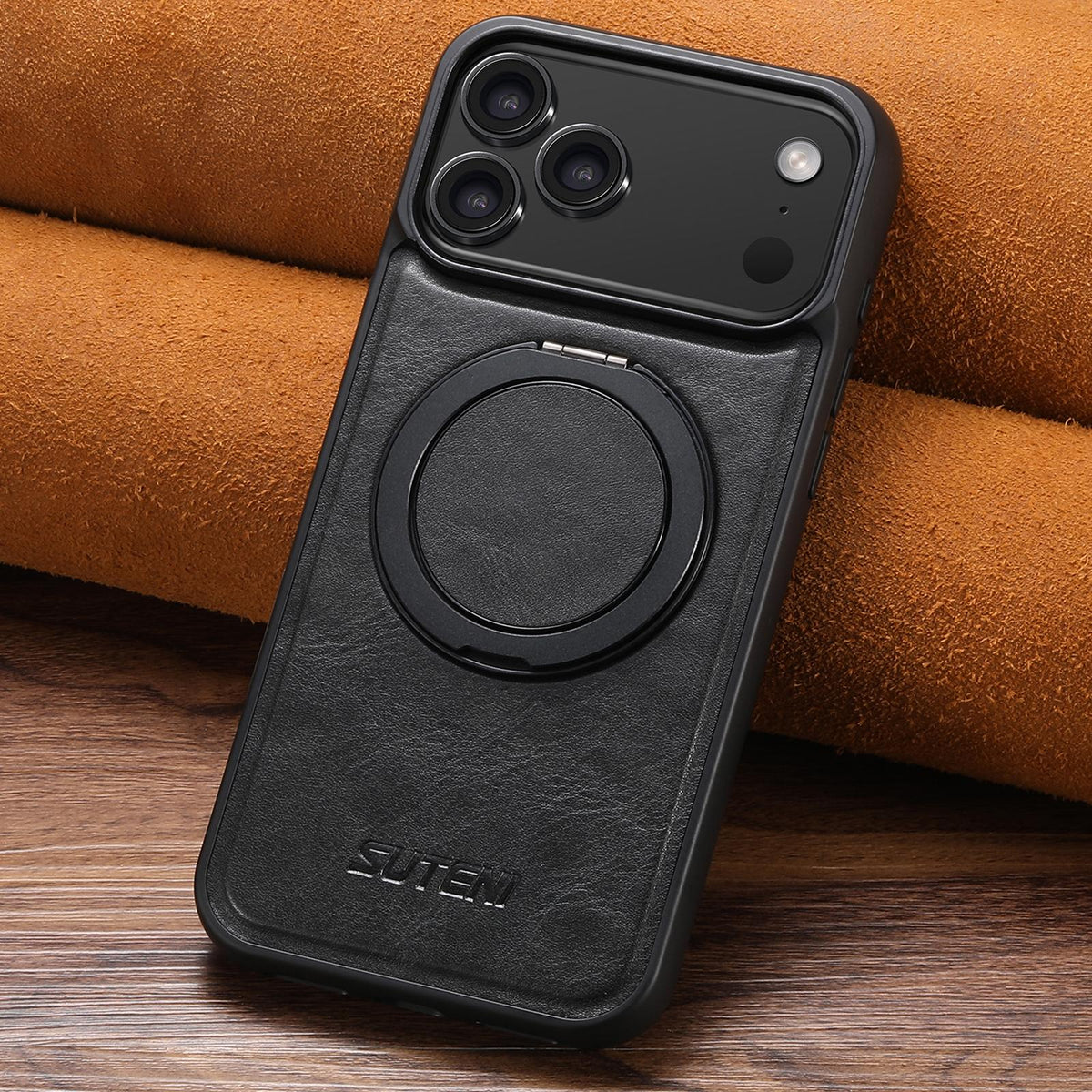 Compatible with iPhone 18 Pro Max Suteni G3 Oil Wax 360 Rotation Holder MagSafe Back Phone Case - Black