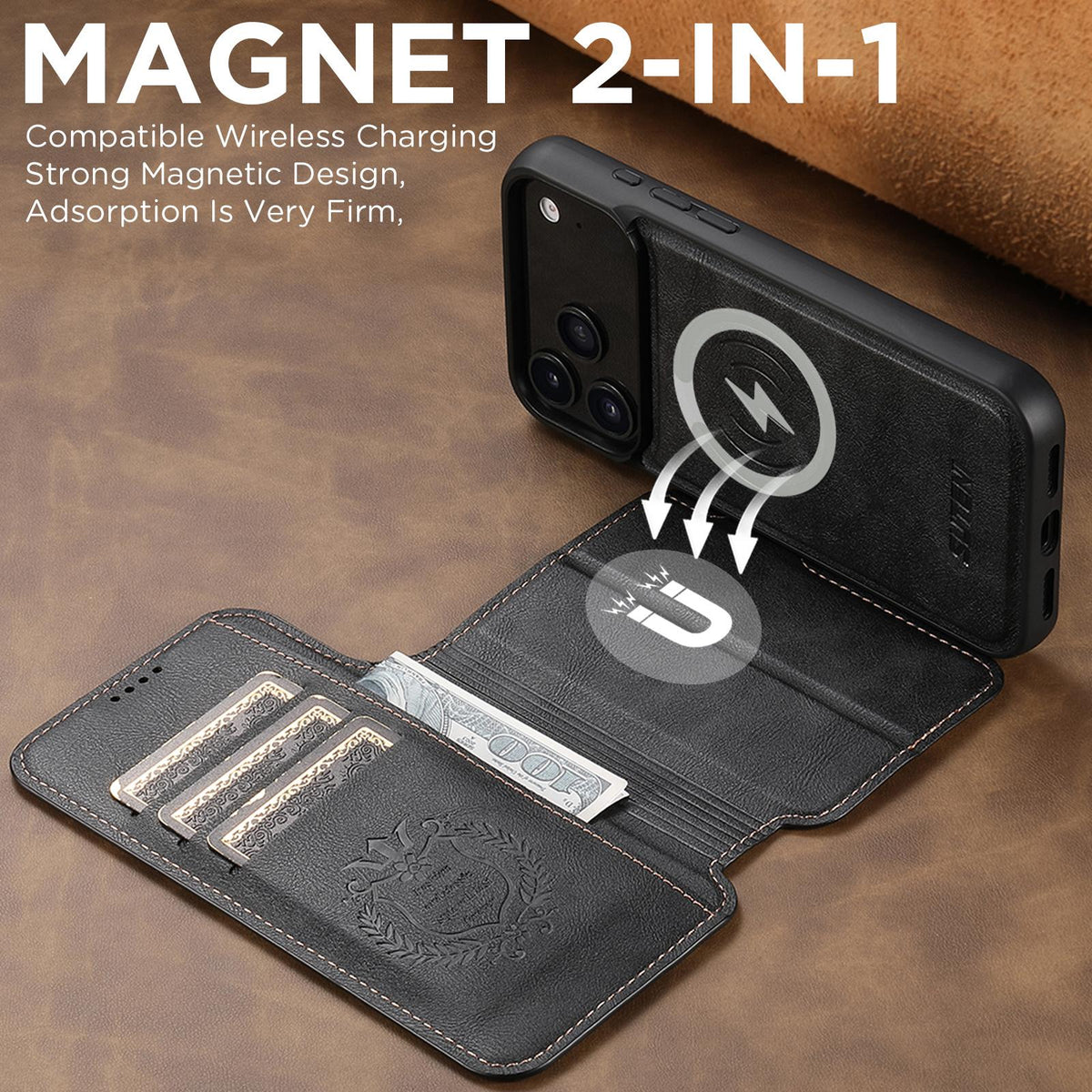 Compatible with iPhone 18 Pro Max Suteni Q05 2-in-1 Multi-function Detachable Wallet MagSafe Phone Case - Black