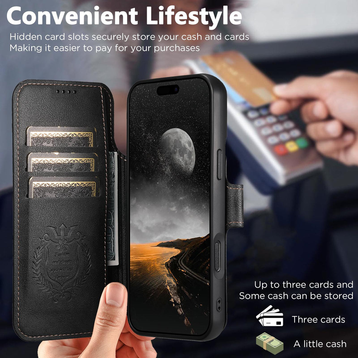 Compatible with iPhone 18 Pro Max Suteni Q05 2-in-1 Multi-function Detachable Wallet MagSafe Phone Case - Black