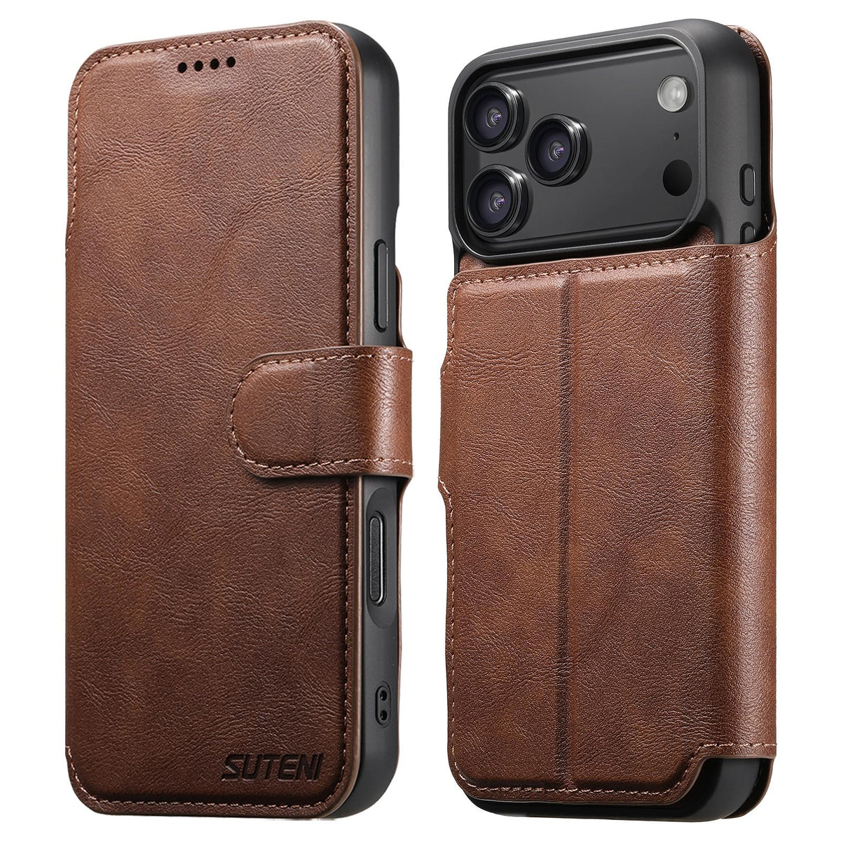 Compatible with iPhone 18 Pro Max Suteni Q05 2-in-1 Multi-function Detachable Wallet MagSafe Phone Case - Brown