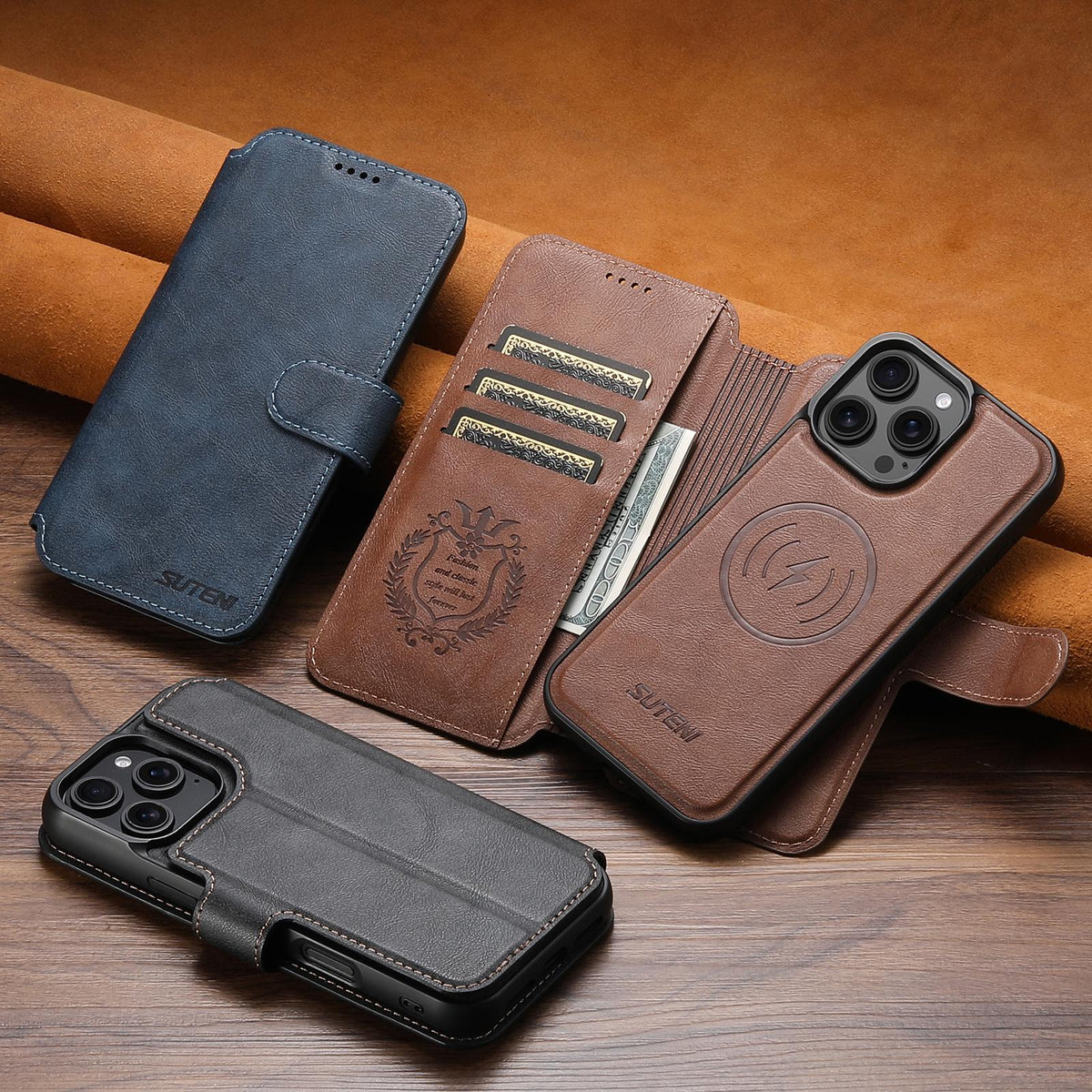 Compatible with iPhone 18 Pro Max Suteni Q05 2-in-1 Multi-function Detachable Wallet MagSafe Phone Case - Brown
