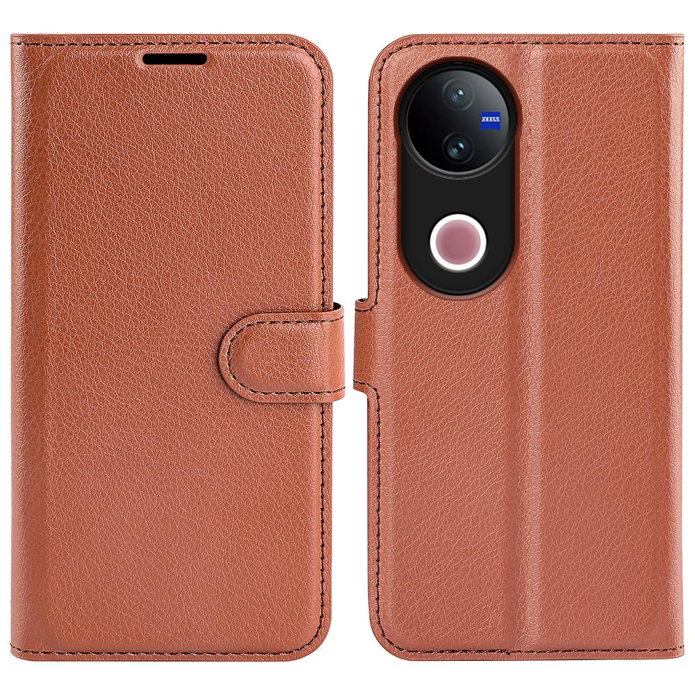 For vivo V50 Global Litchi Texture Horizontal Flip Leather Phone Case with Holder(Brown)