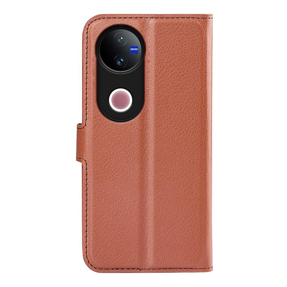 For vivo V50 Global Litchi Texture Horizontal Flip Leather Phone Case with Holder(Brown)