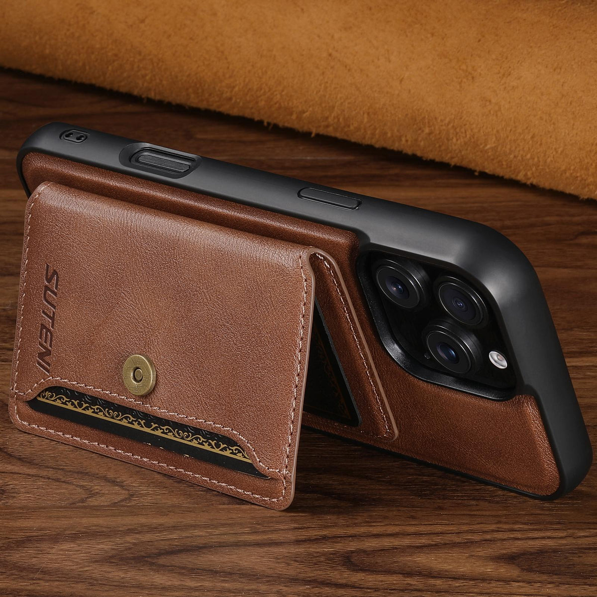 Compatible with iPhone 18 Pro Max Suteni M4 Magnetic Card Bag MagSafe Leather Phone Case - Brown