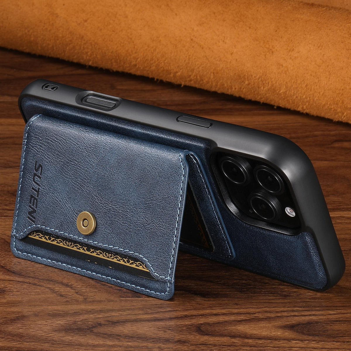 Compatible with iPhone 18 Pro Max Suteni M4 Magnetic Card Bag MagSafe Leather Phone Case - Blue