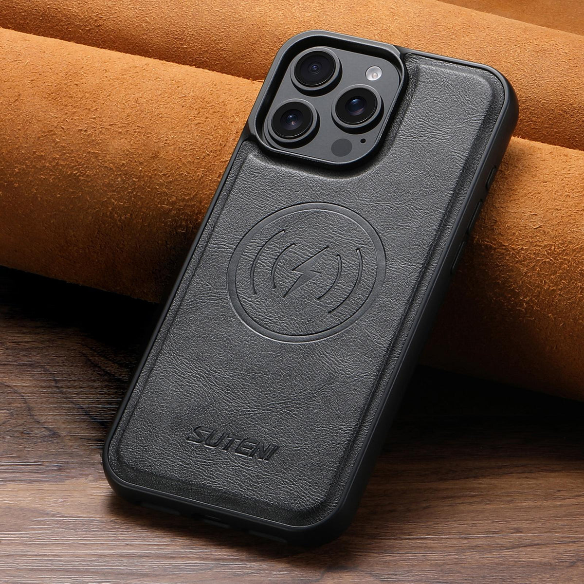 Compatible with iPhone 18 Pro Max Suteni G5 Cowhide Leather MagSafe Magnetic Phone Case - Black