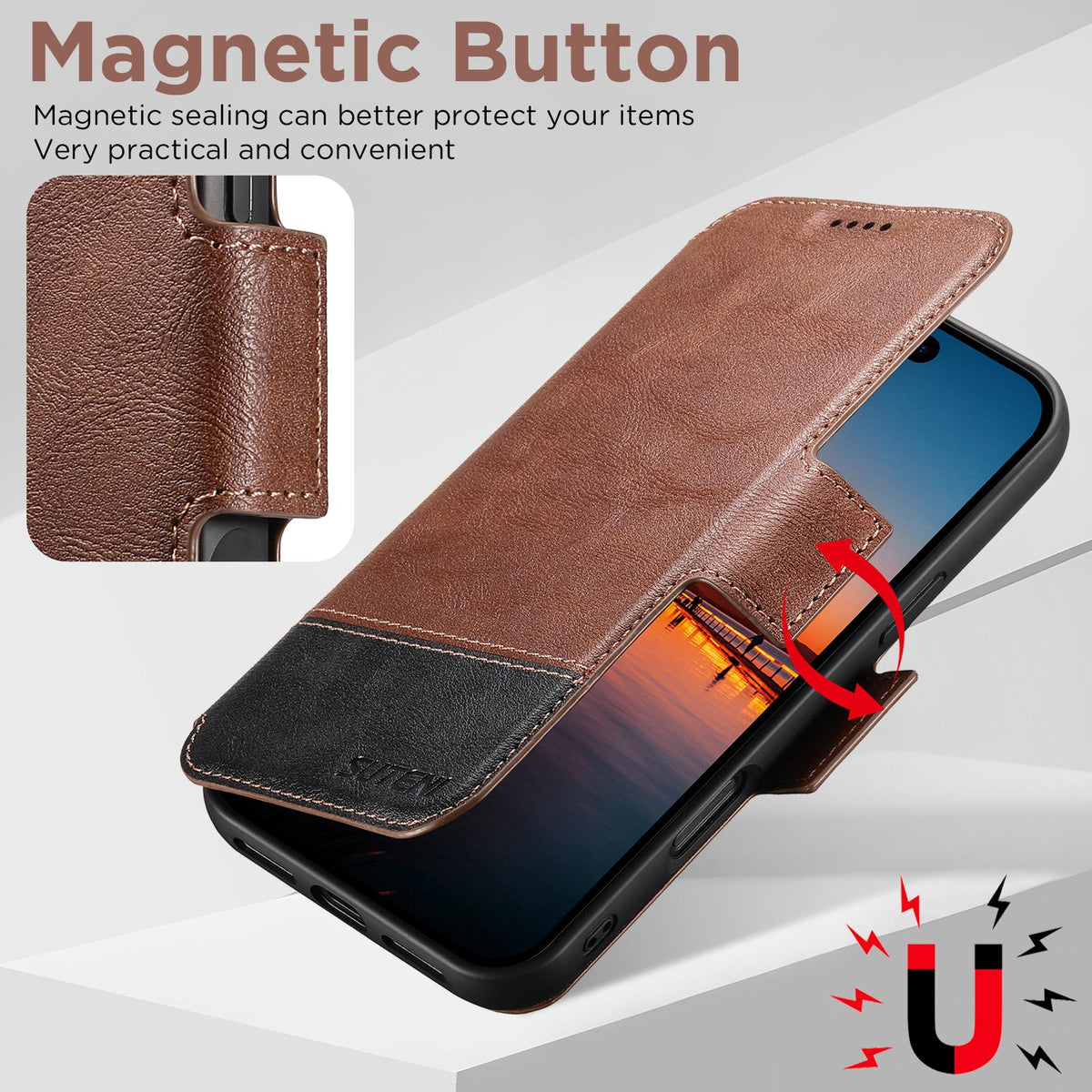 Compatible with iPhone 18 Pro Suteni Q06 2-in-1 Multi-function Detachable Wallet MagSafe Phone Case - Brown