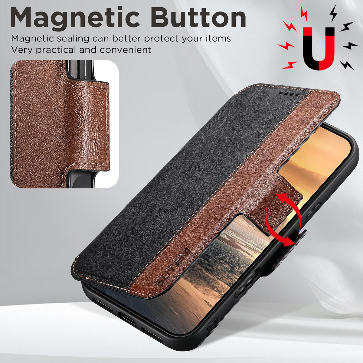 Compatible with iPhone 18 Pro Max Suteni Q07 2-in-1 Multi-function Detachable Wallet MagSafe Phone Case - Black