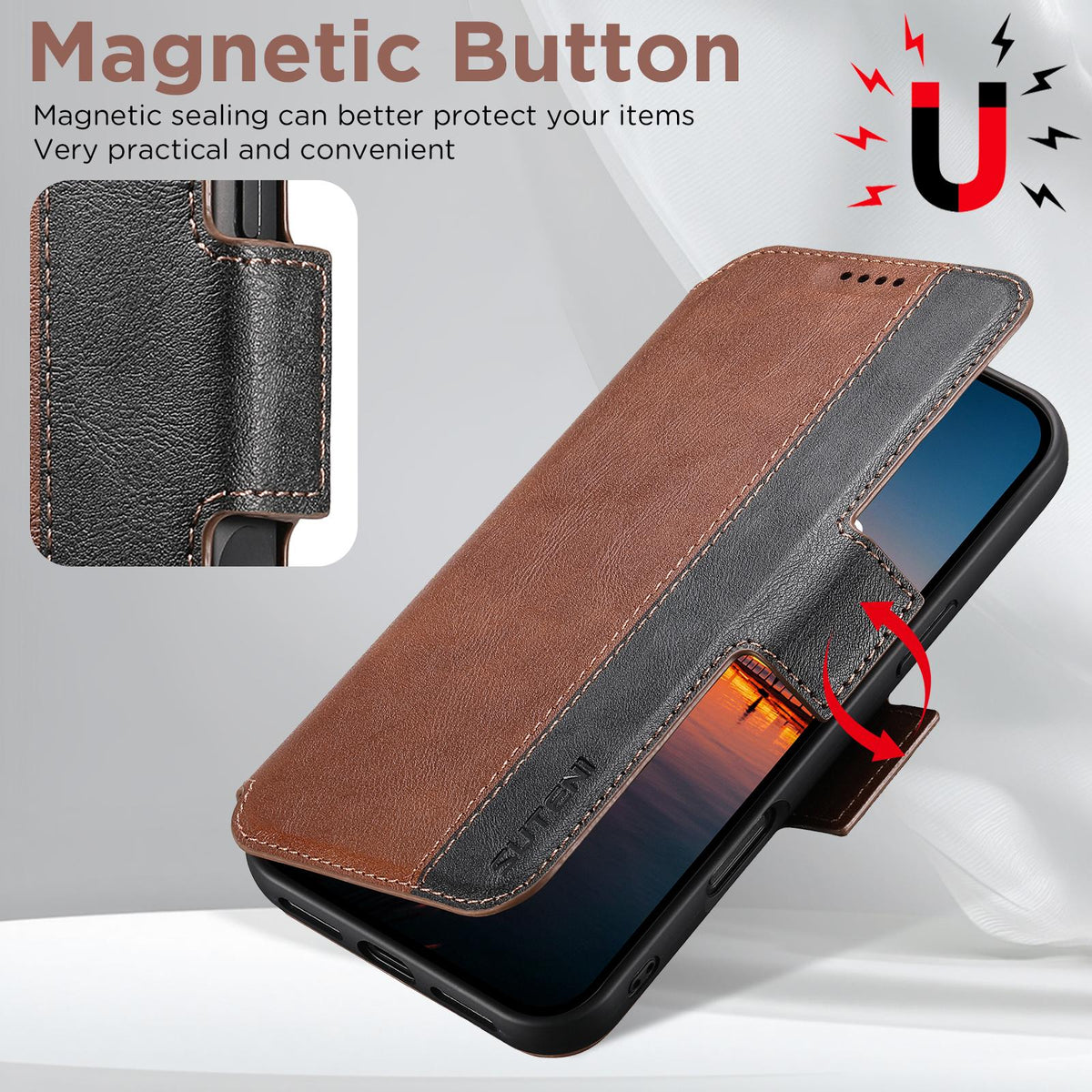 Compatible with iPhone 18 Pro Suteni Q07 2-in-1 Multi-function Detachable Wallet MagSafe Phone Case - Brown