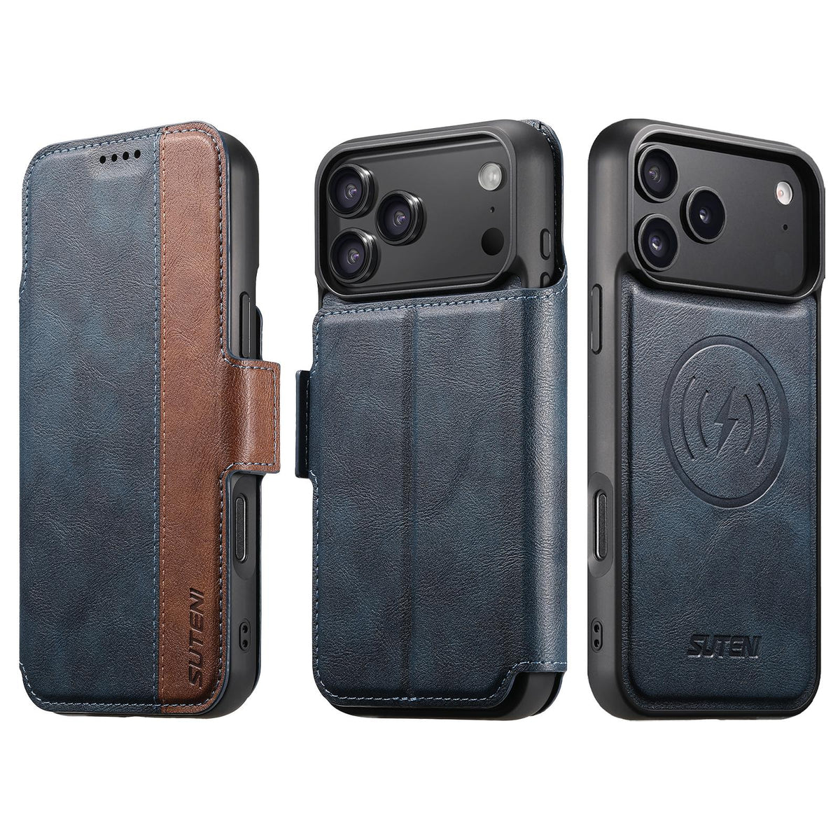 Compatible with iPhone 18 Pro Suteni Q07 2-in-1 Multi-function Detachable Wallet MagSafe Phone Case - Blue