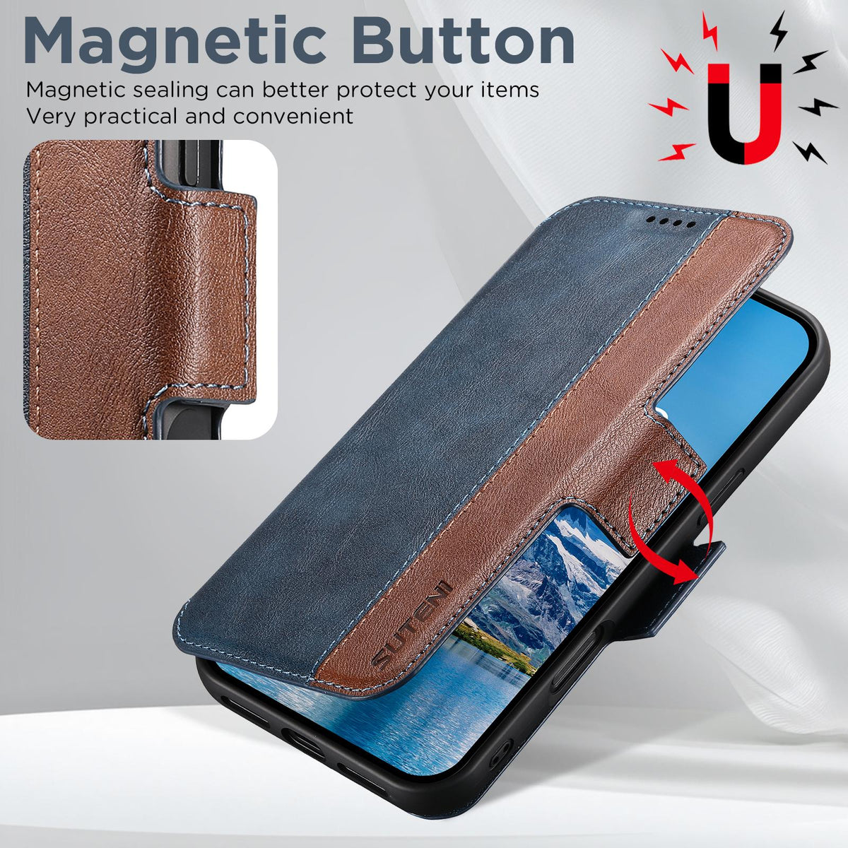 Compatible with iPhone 18 Pro Suteni Q07 2-in-1 Multi-function Detachable Wallet MagSafe Phone Case - Blue