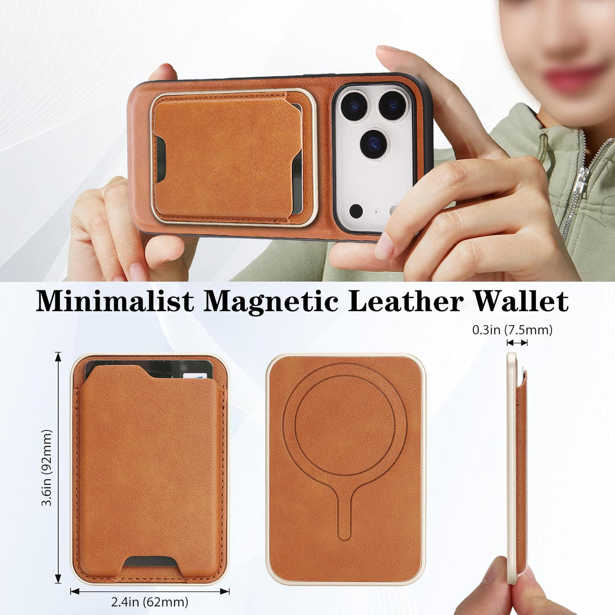 Compatible with iPhone 18 Pro Max Kalebol Slim MagSafe Ring Magnetic Card Bag Leather Phone Case - Brown