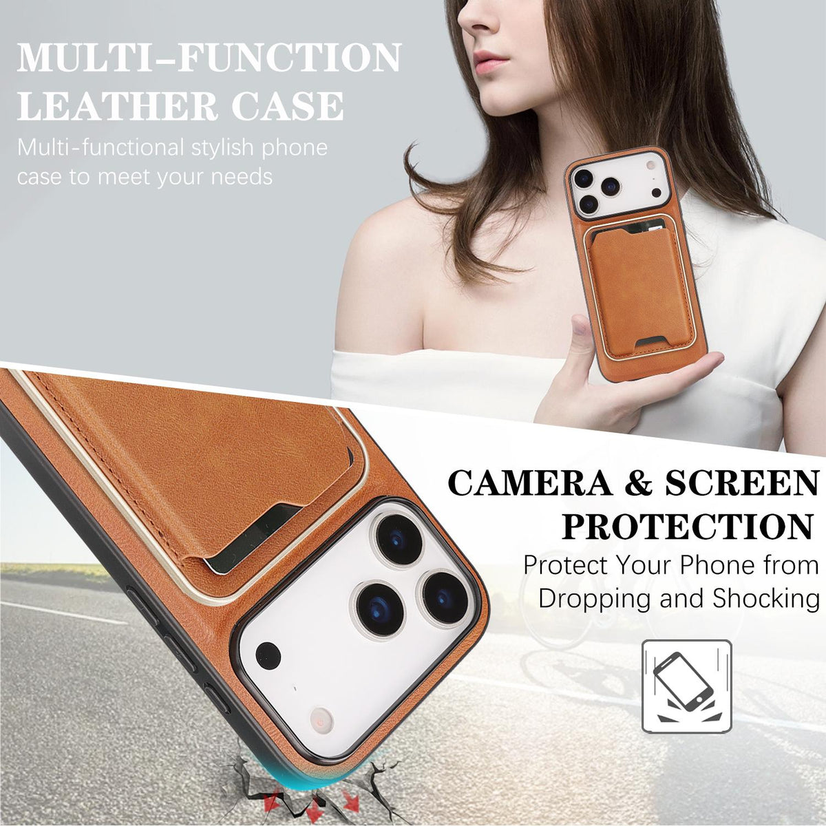 Compatible with iPhone 18 Pro Max Kalebol Slim MagSafe Ring Magnetic Card Bag Leather Phone Case - Brown