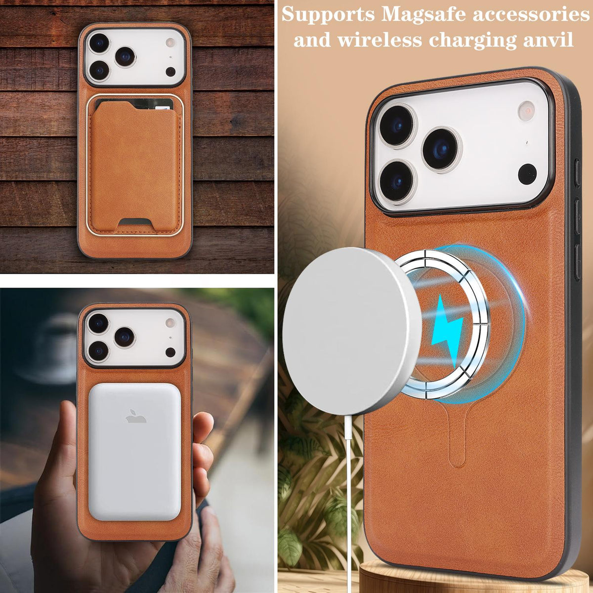 Compatible with iPhone 18 Pro Max Kalebol Slim MagSafe Ring Magnetic Card Bag Leather Phone Case - Brown