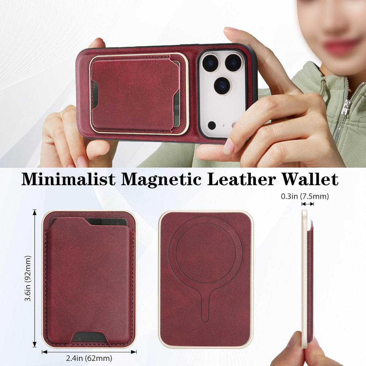 Compatible with iPhone 18 Pro Max Kalebol Slim MagSafe Ring Magnetic Card Bag Leather Phone Case - Red