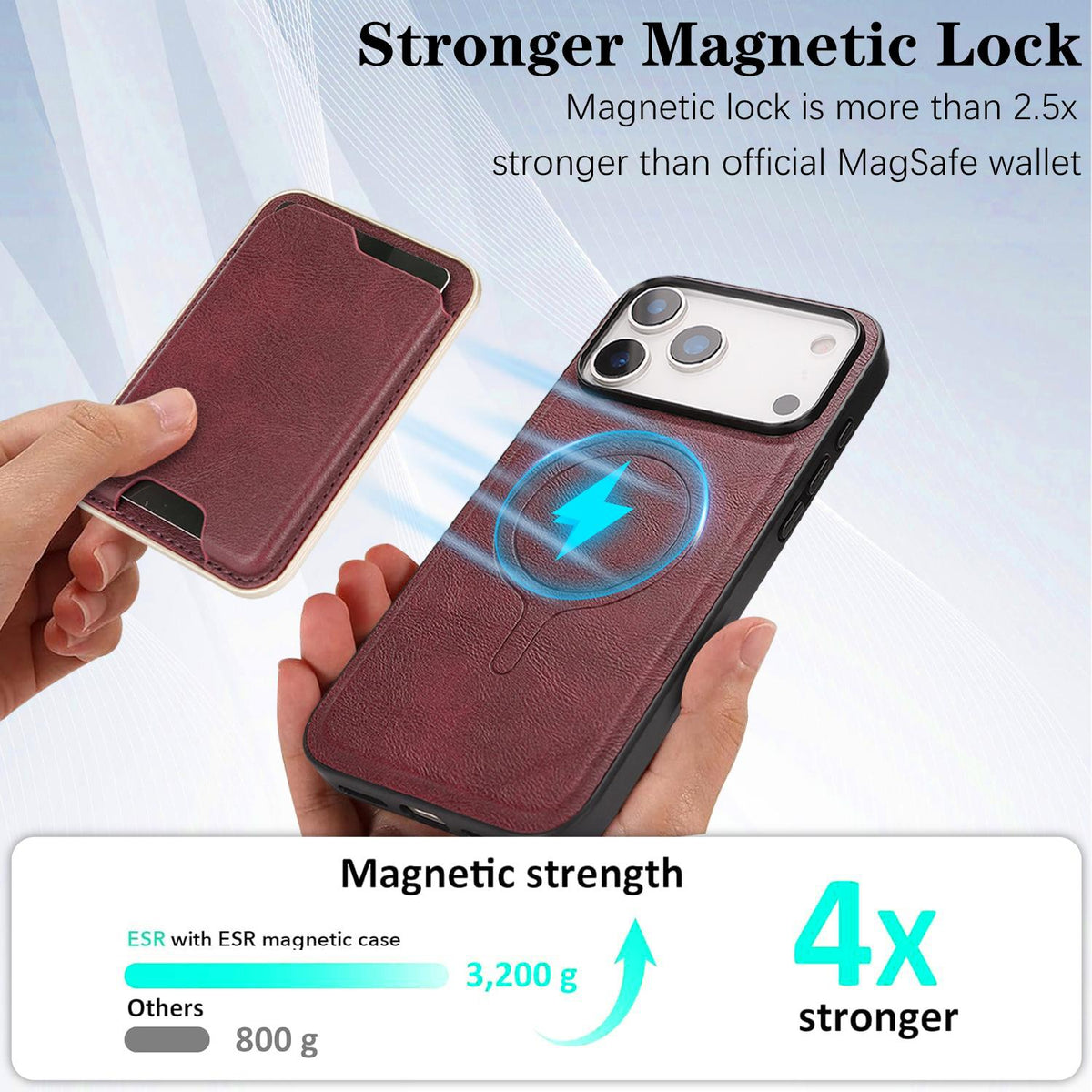 Compatible with iPhone 18 Pro Max Kalebol Slim MagSafe Ring Magnetic Card Bag Leather Phone Case - Red
