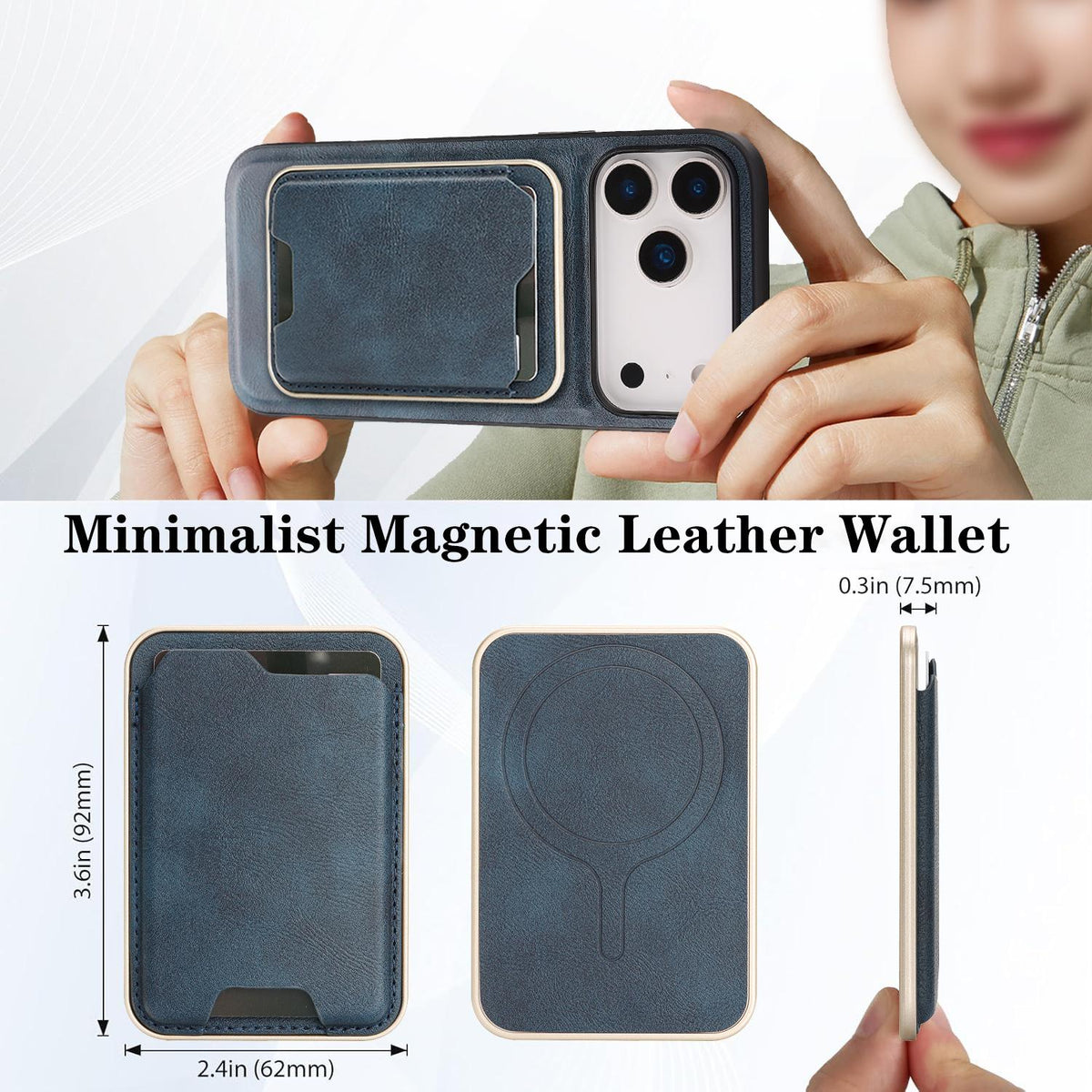 Compatible with iPhone 18 Pro Max Kalebol Slim MagSafe Ring Magnetic Card Bag Leather Phone Case - Blue