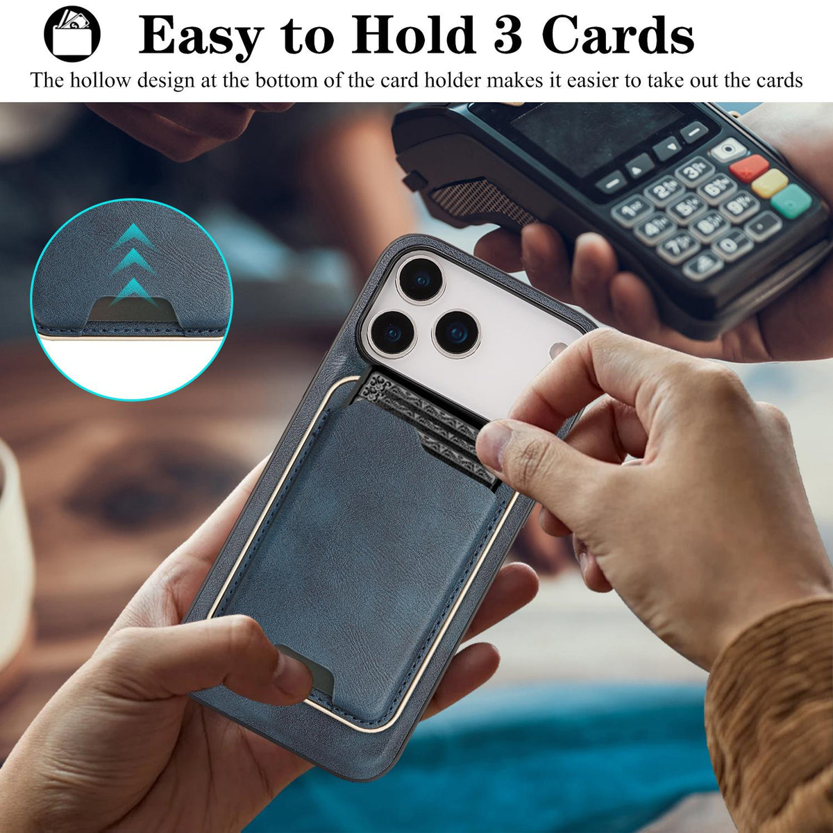 Compatible with iPhone 18 Pro Max Kalebol Slim MagSafe Ring Magnetic Card Bag Leather Phone Case - Blue
