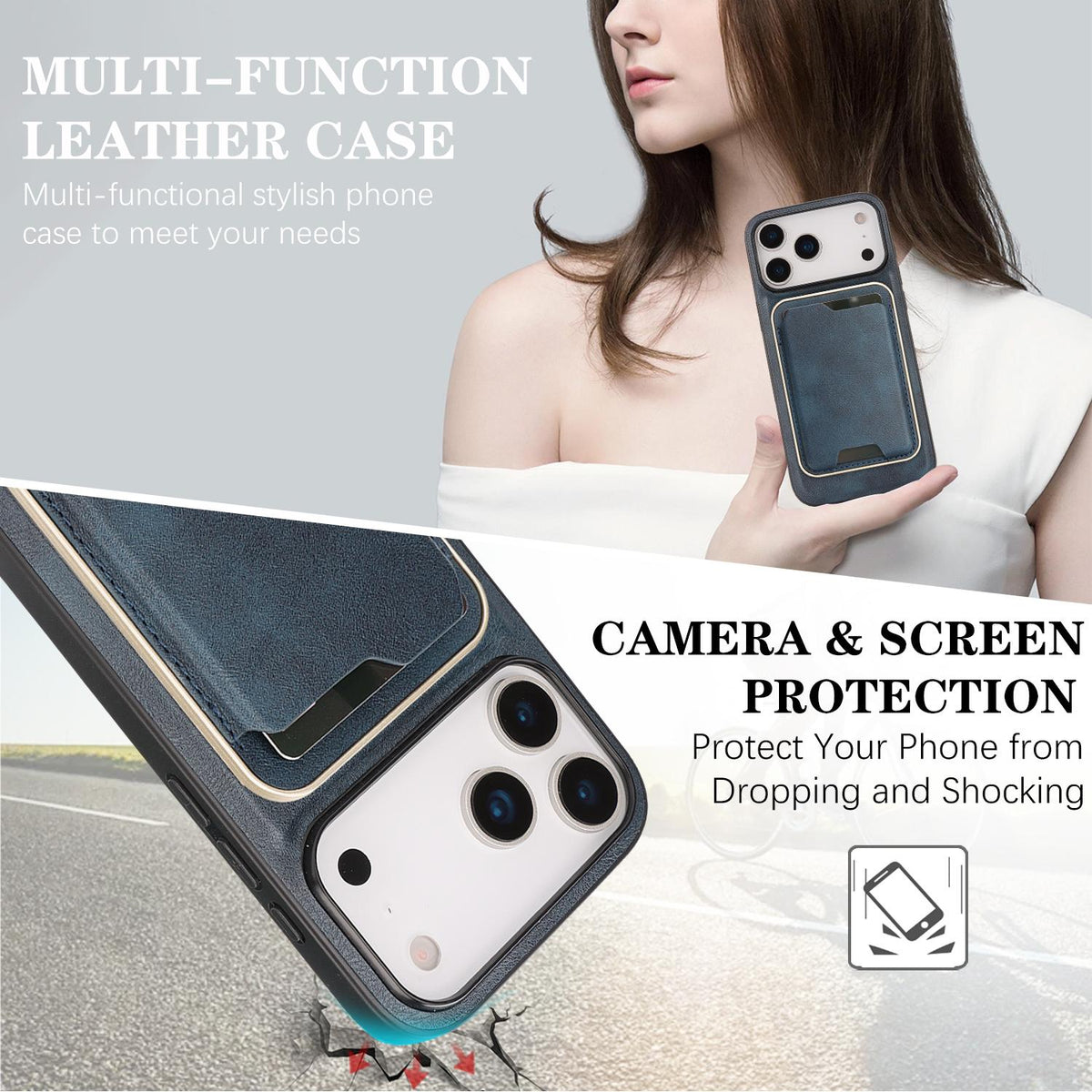 Compatible with iPhone 18 Pro Max Kalebol Slim MagSafe Ring Magnetic Card Bag Leather Phone Case - Blue