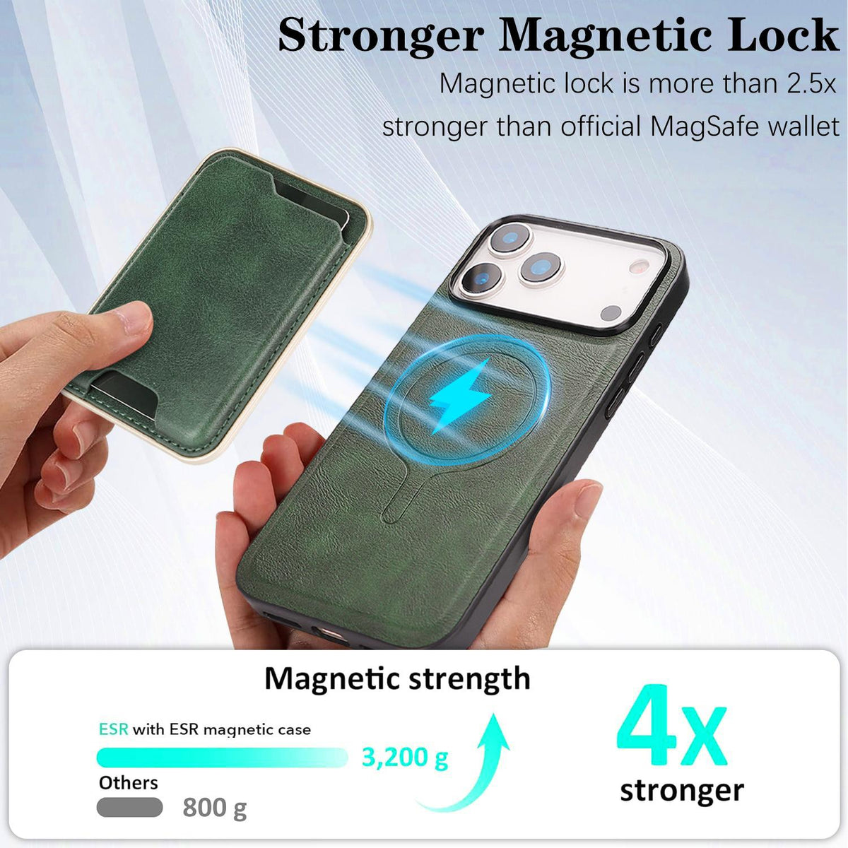 Compatible with iPhone 18 Pro Max Kalebol Slim MagSafe Ring Magnetic Card Bag Leather Phone Case - Green