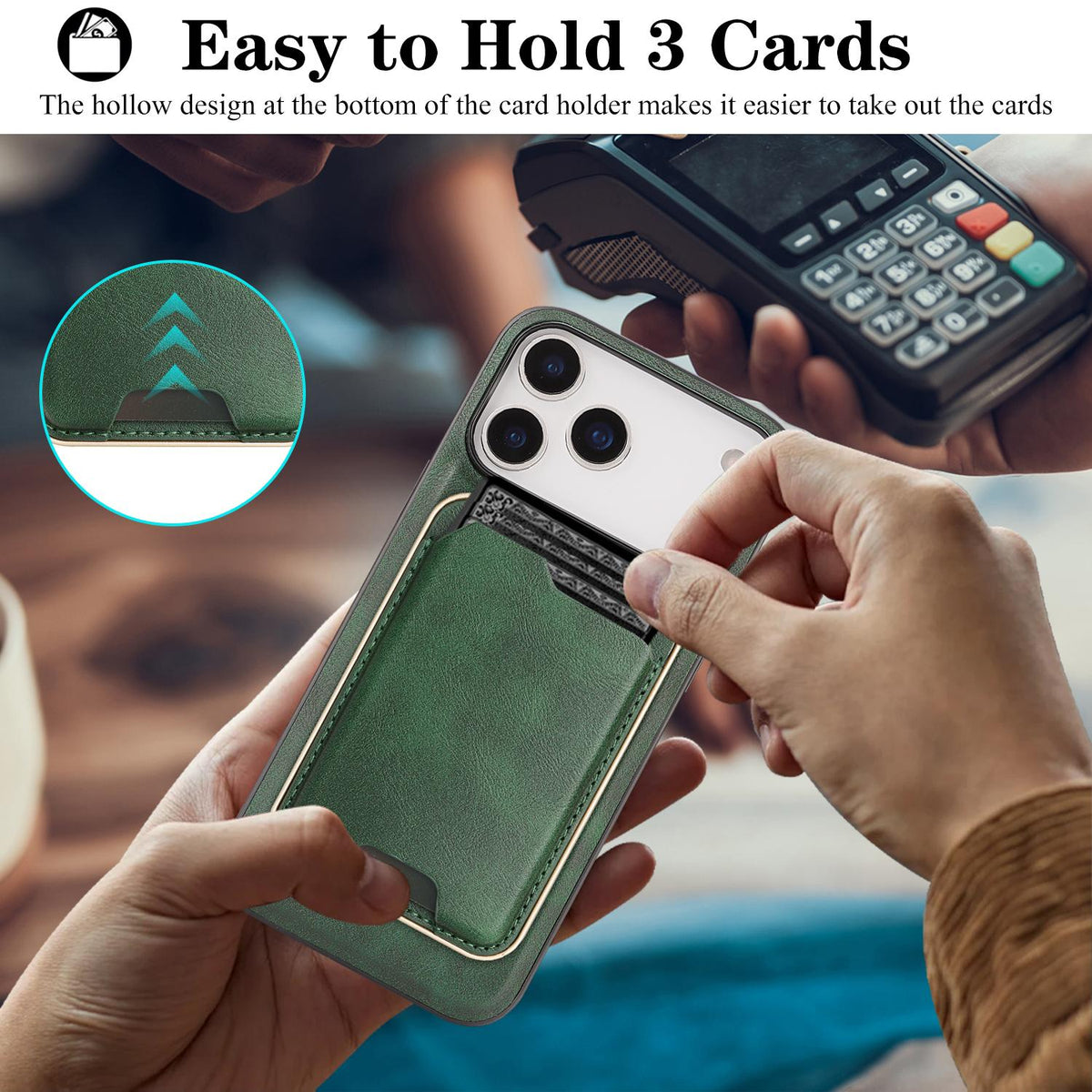 Compatible with iPhone 18 Pro Max Kalebol Slim MagSafe Ring Magnetic Card Bag Leather Phone Case - Green
