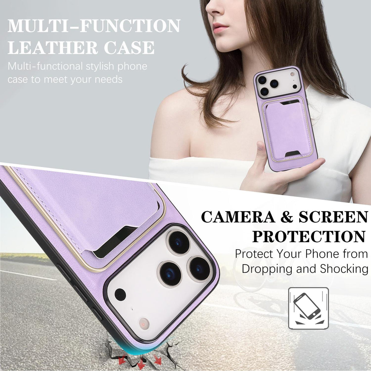 Compatible with iPhone 18 Pro Max Kalebol Slim MagSafe Ring Magnetic Card Bag Leather Phone Case - Purple