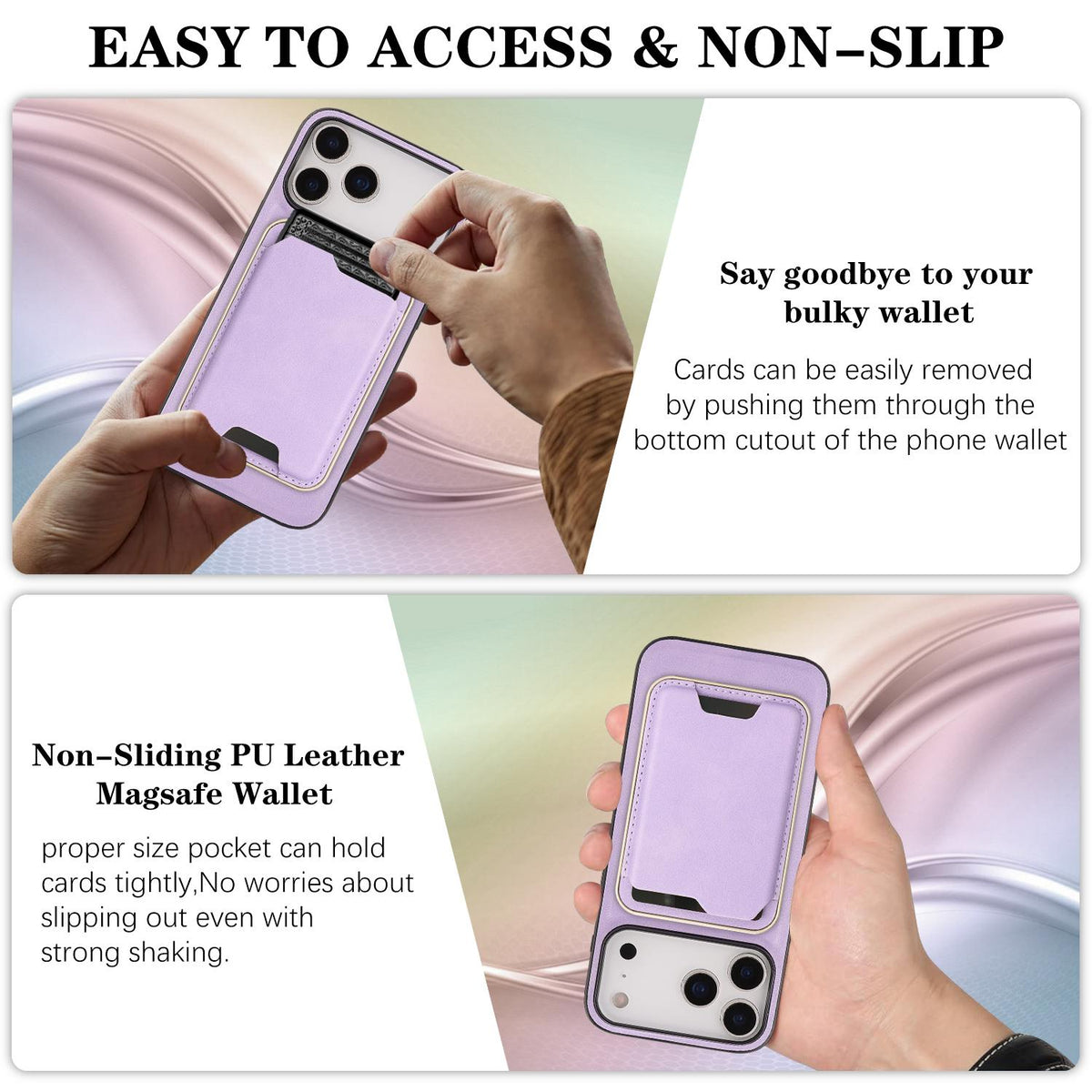 Compatible with iPhone 18 Pro Max Kalebol Slim MagSafe Ring Magnetic Card Bag Leather Phone Case - Purple