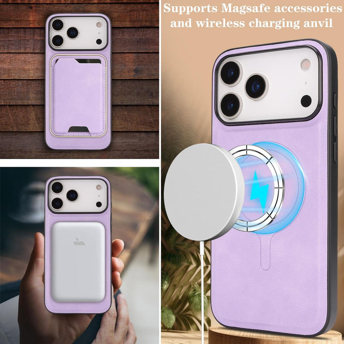 Compatible with iPhone 18 Pro Max Kalebol Slim MagSafe Ring Magnetic Card Bag Leather Phone Case - Purple