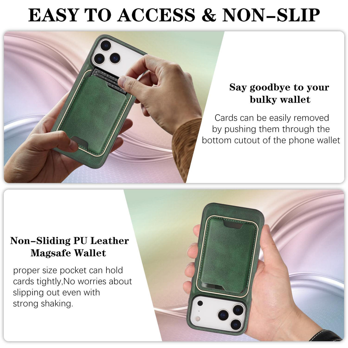 Compatible with iPhone 18 Pro Kalebol Slim MagSafe Ring Magnetic Card Bag Leather Phone Case - Green