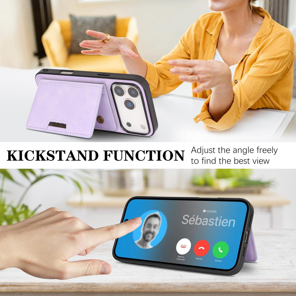 Compatible with iPhone 18 Pro Max Kalebol Strong MagSafe Magnetic Two-Fold Card Bag Leather Phone Case - Purple