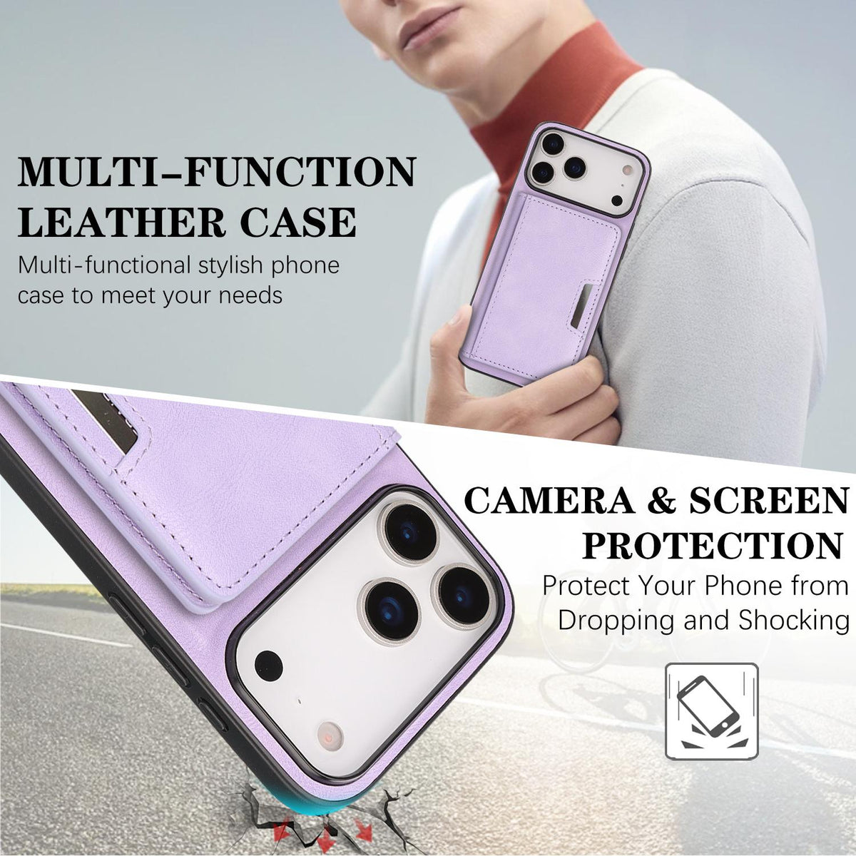 Compatible with iPhone 18 Pro Max Kalebol Strong MagSafe Magnetic Two-Fold Card Bag Leather Phone Case - Purple