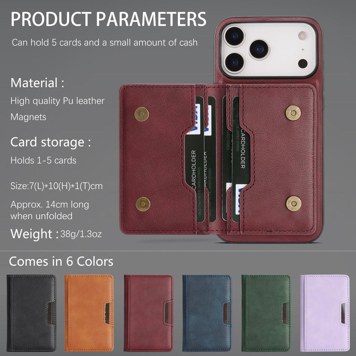 Compatible with iPhone 18 Pro Kalebol Strong MagSafe Magnetic Two-Fold Card Bag Leather Phone Case - Red