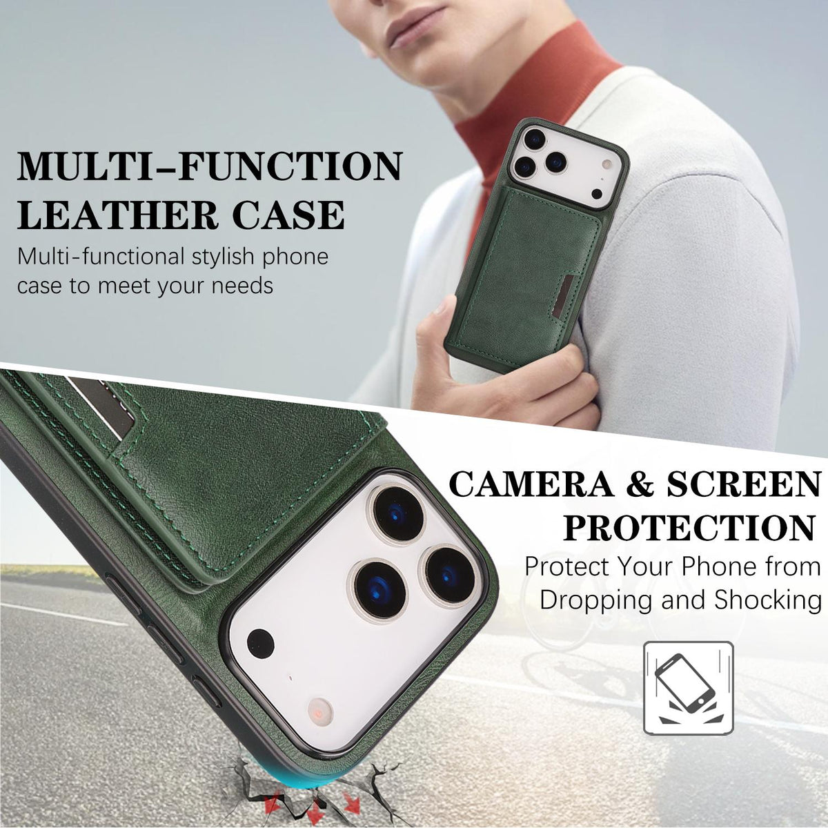 Compatible with iPhone 18 Pro Kalebol Strong MagSafe Magnetic Two-Fold Card Bag Leather Phone Case - Green