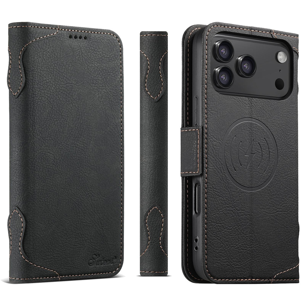 Compatible with iPhone 18 Pro Max SUTENI J07 Multifunctional Horizontal Flip Magsafe Leather Phone Case - Black