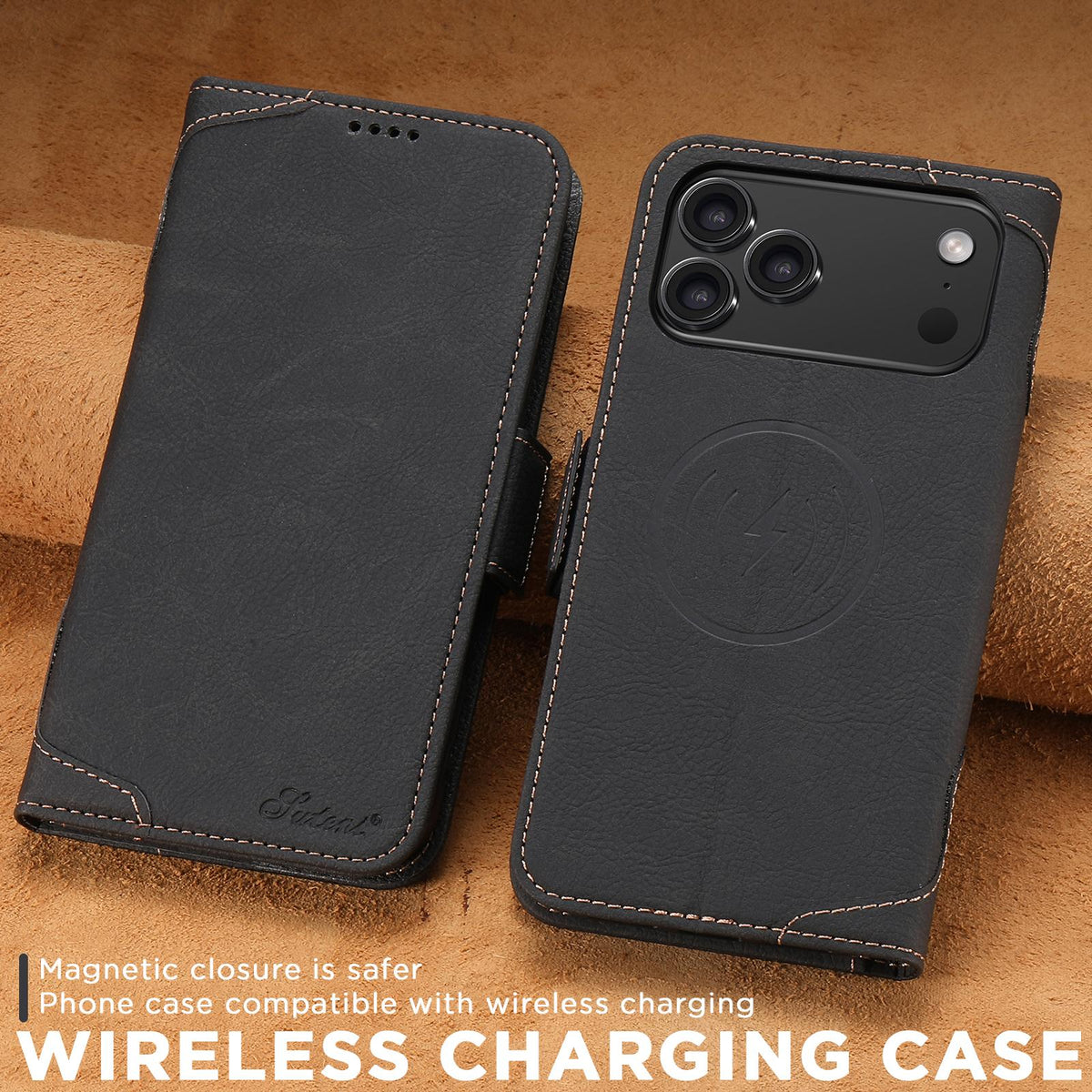 Compatible with iPhone 18 Pro Max SUTENI J07 Multifunctional Horizontal Flip Magsafe Leather Phone Case - Black