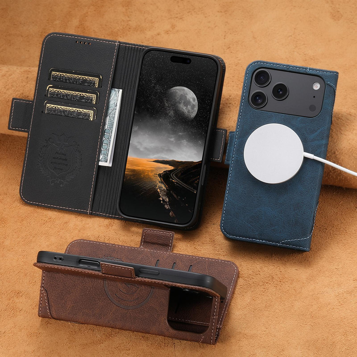 Compatible with iPhone 18 Pro Max SUTENI J07 Multifunctional Horizontal Flip Magsafe Leather Phone Case - Black