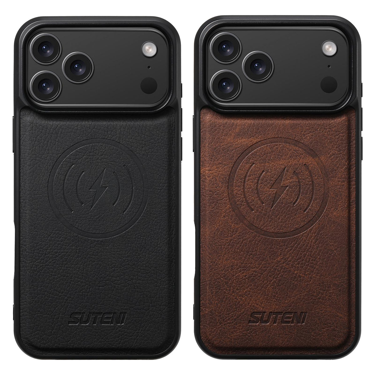 Compatible with iPhone 18 Pro Max Suteni G5 Litchi Leather Magnetic MagSafe Phone Case - Black