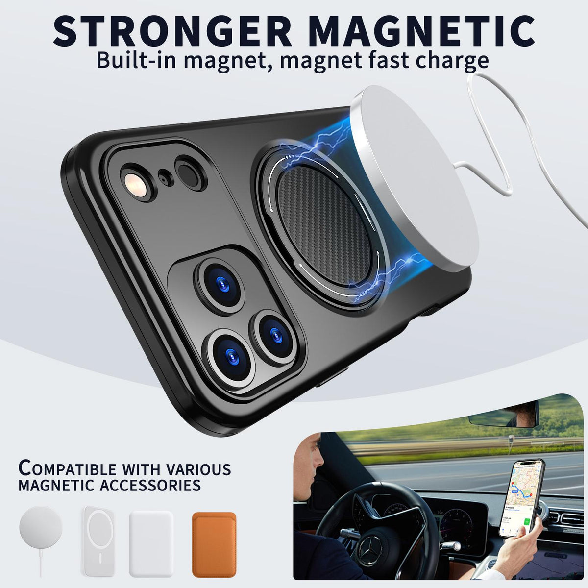 Compatible with iPhone 18 Pro Max Kalebol Magnetic MagSafe Rotation Holder PC Phone Case - Black