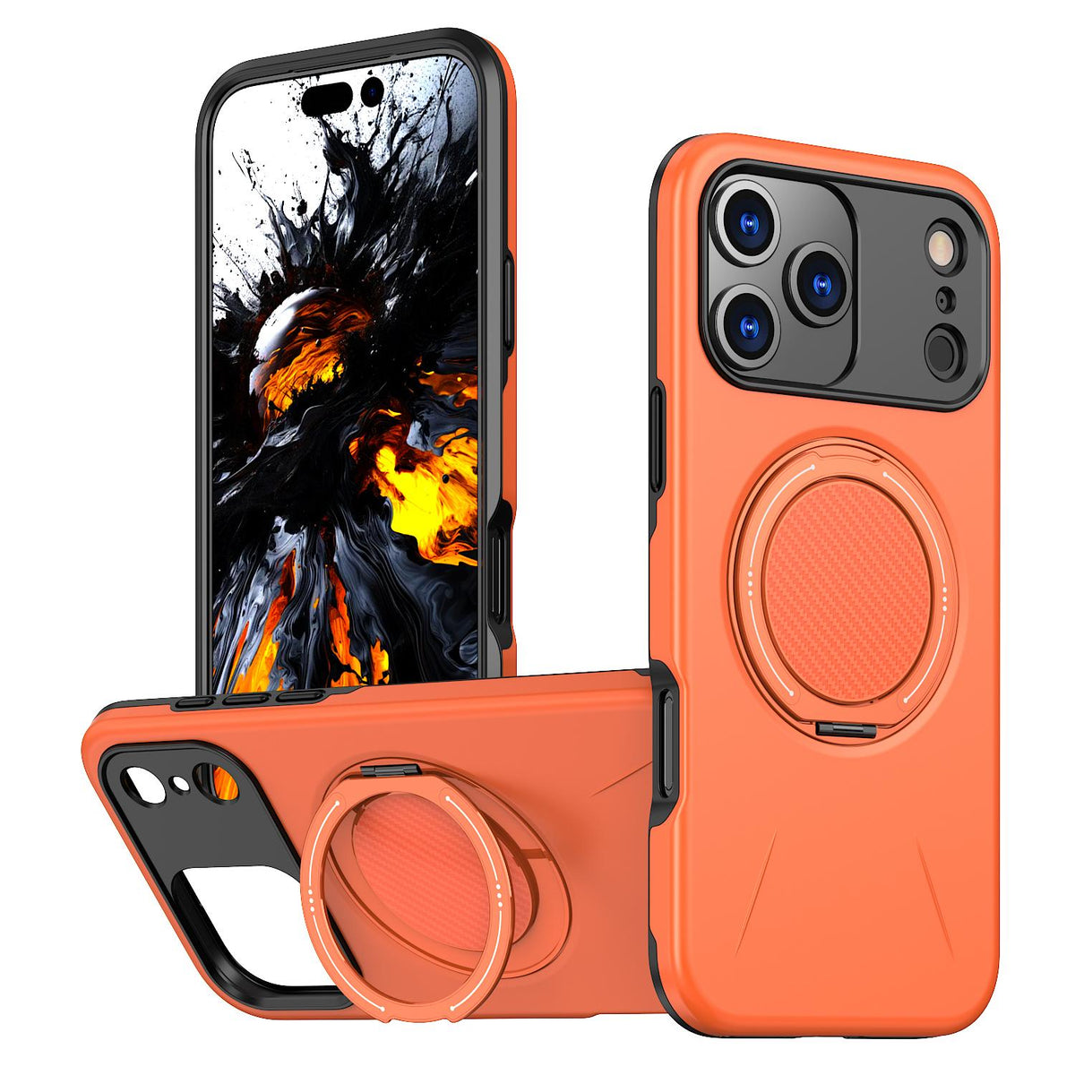 Compatible with iPhone 18 Pro Max Kalebol Magnetic MagSafe Rotation Holder PC Phone Case - Orange