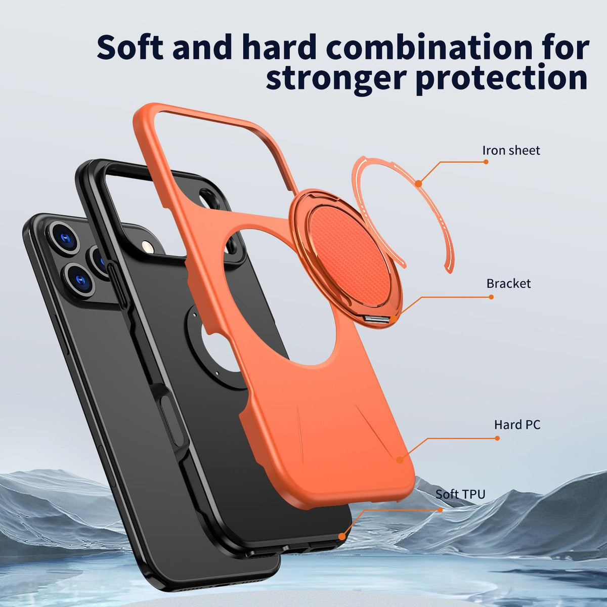 Compatible with iPhone 18 Pro Max Kalebol Magnetic MagSafe Rotation Holder PC Phone Case - Orange