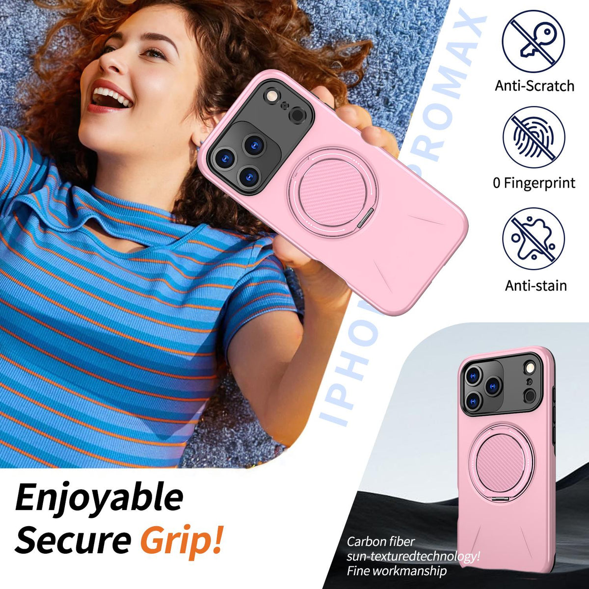 Compatible with iPhone 18 Pro Max Kalebol Magnetic MagSafe Rotation Holder PC Phone Case - Pink