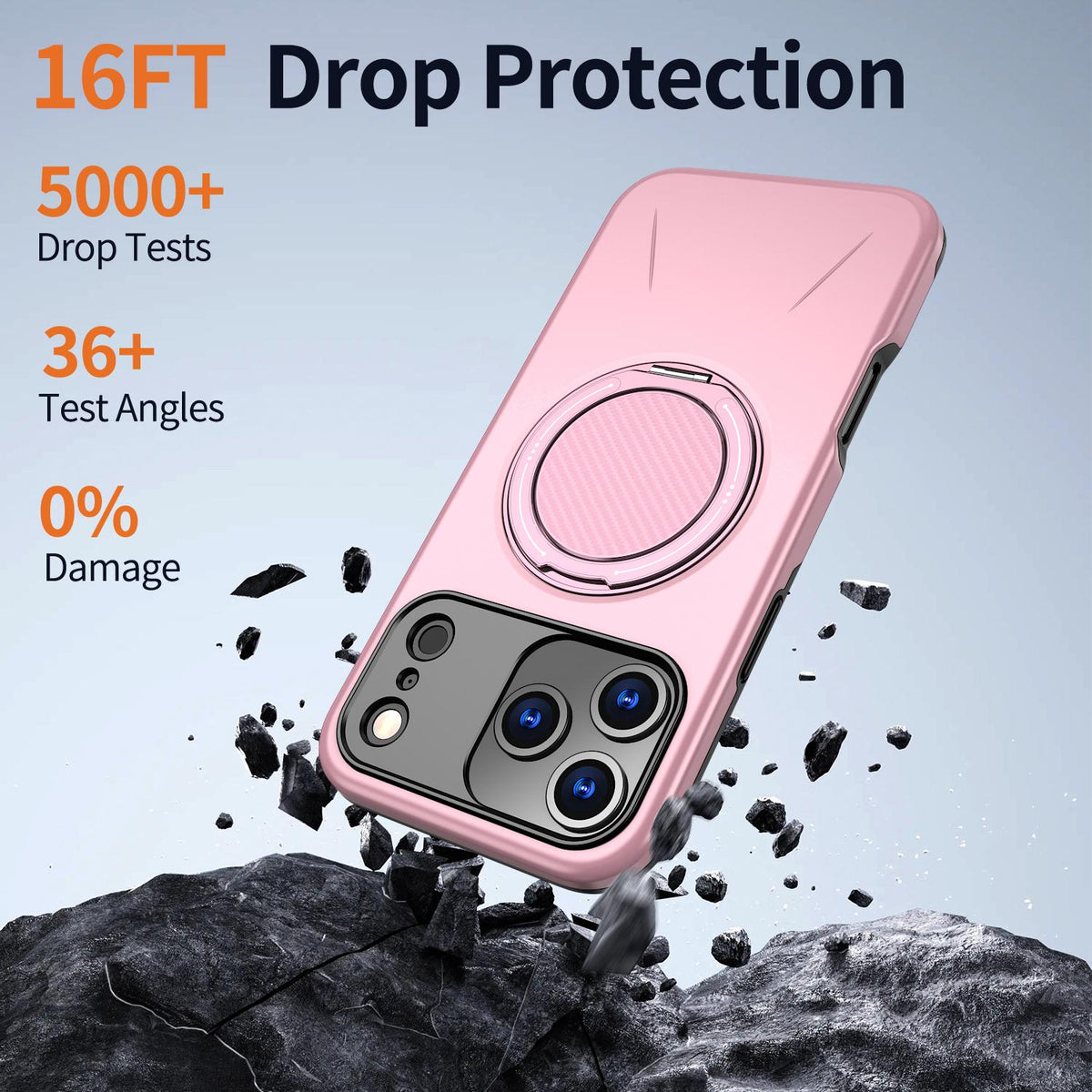 Compatible with iPhone 18 Pro Max Kalebol Magnetic MagSafe Rotation Holder PC Phone Case - Pink
