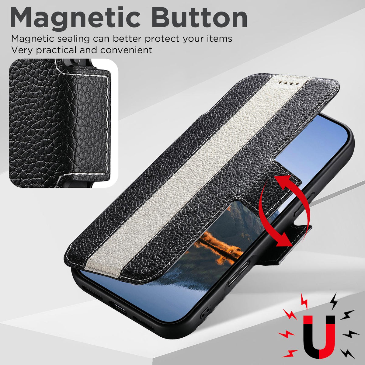 Compatible with iPhone 18 Pro Max Suteni Q08 2-in-1 Multi-function Magnetic Wallet Big Litchi Vegan Leather Phone Case - White