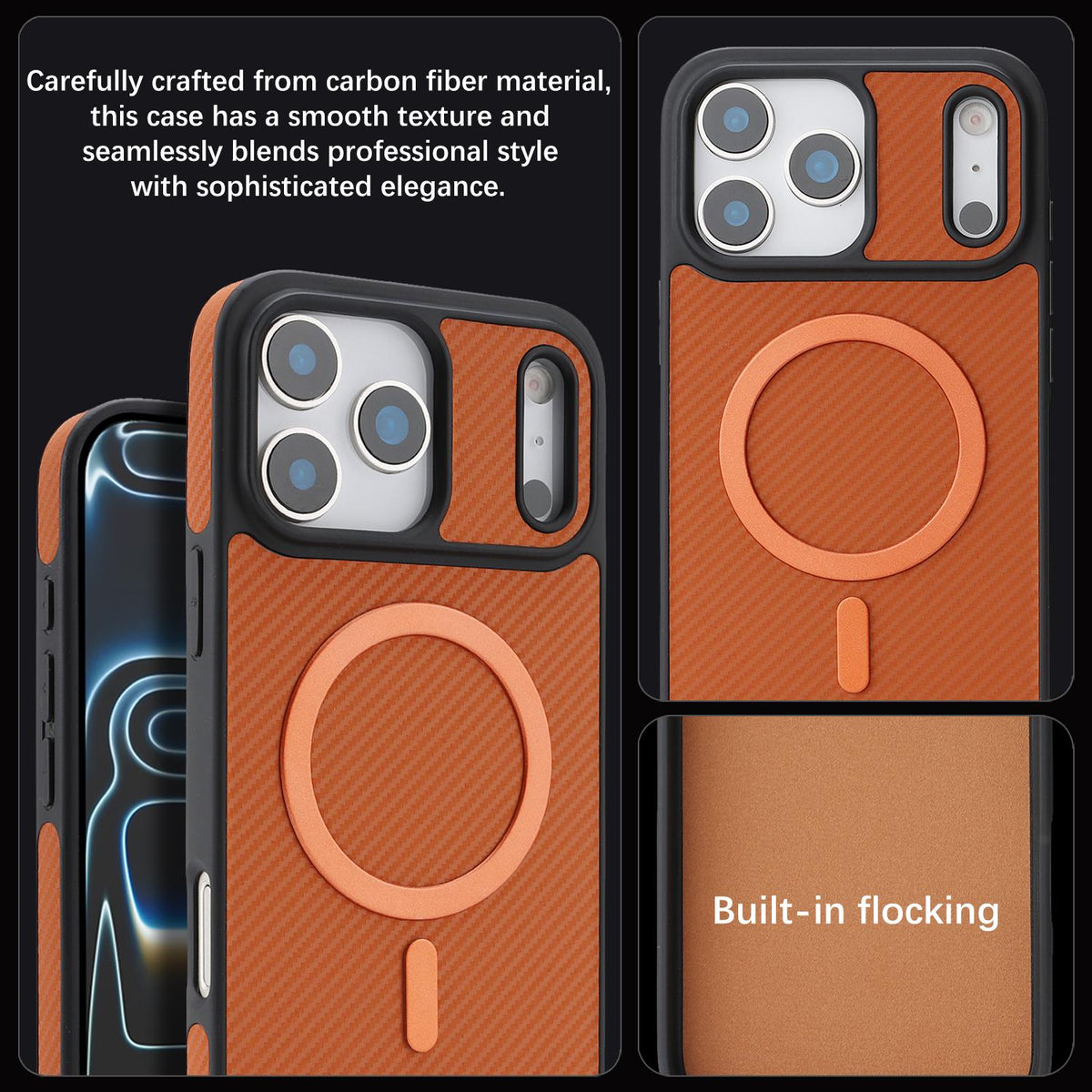 Compatible with iPhone 18 Pro Max Carbon Fiber MagSafe Phone Case - Brown