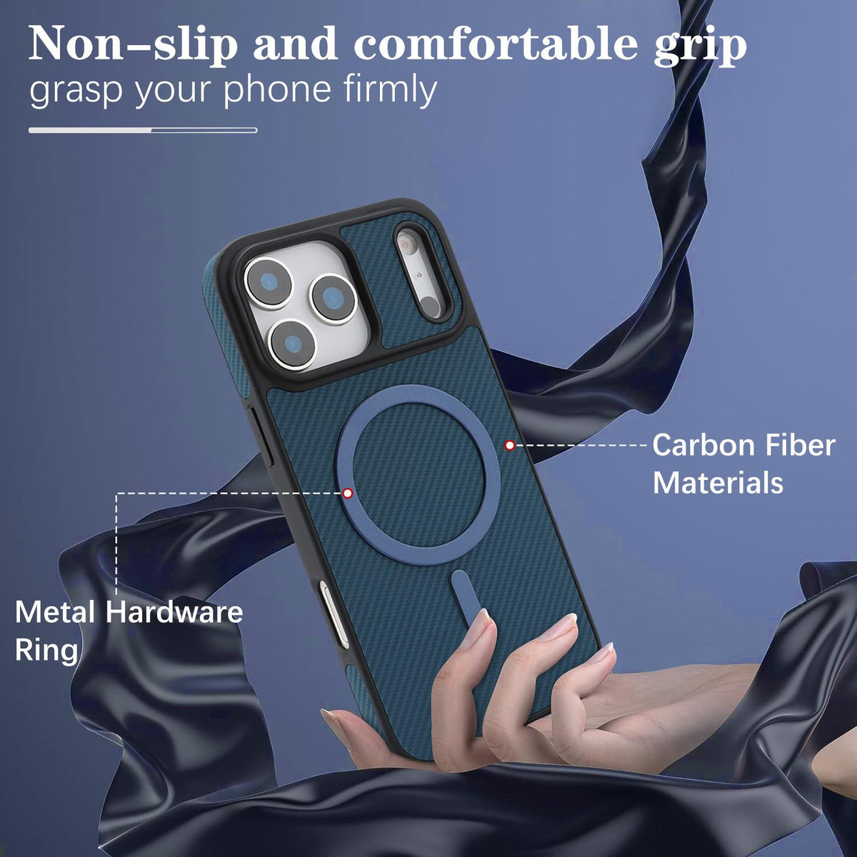 Compatible with iPhone 18 Pro Max Carbon Fiber MagSafe Phone Case - Blue