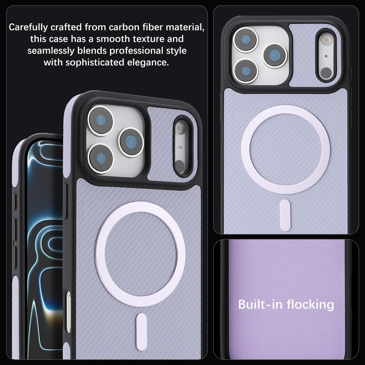 Compatible with iPhone 18 Pro Max Carbon Fiber MagSafe Phone Case - Purple