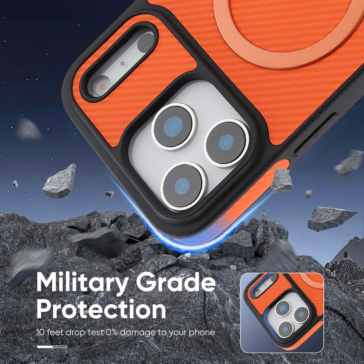 Compatible with iPhone 18 Pro Max Carbon Fiber MagSafe Phone Case - Orange
