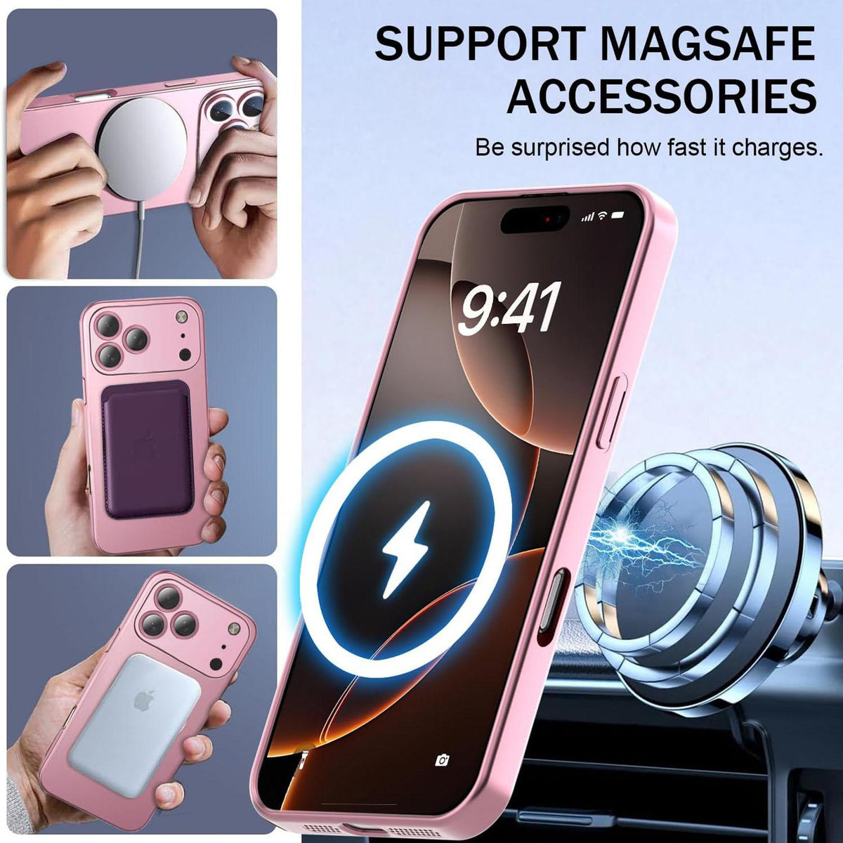 Compatible with iPhone 18 Pro Max Ultra thin Metallic TPU MagSafe Phone Case with Lens Film - Pink
