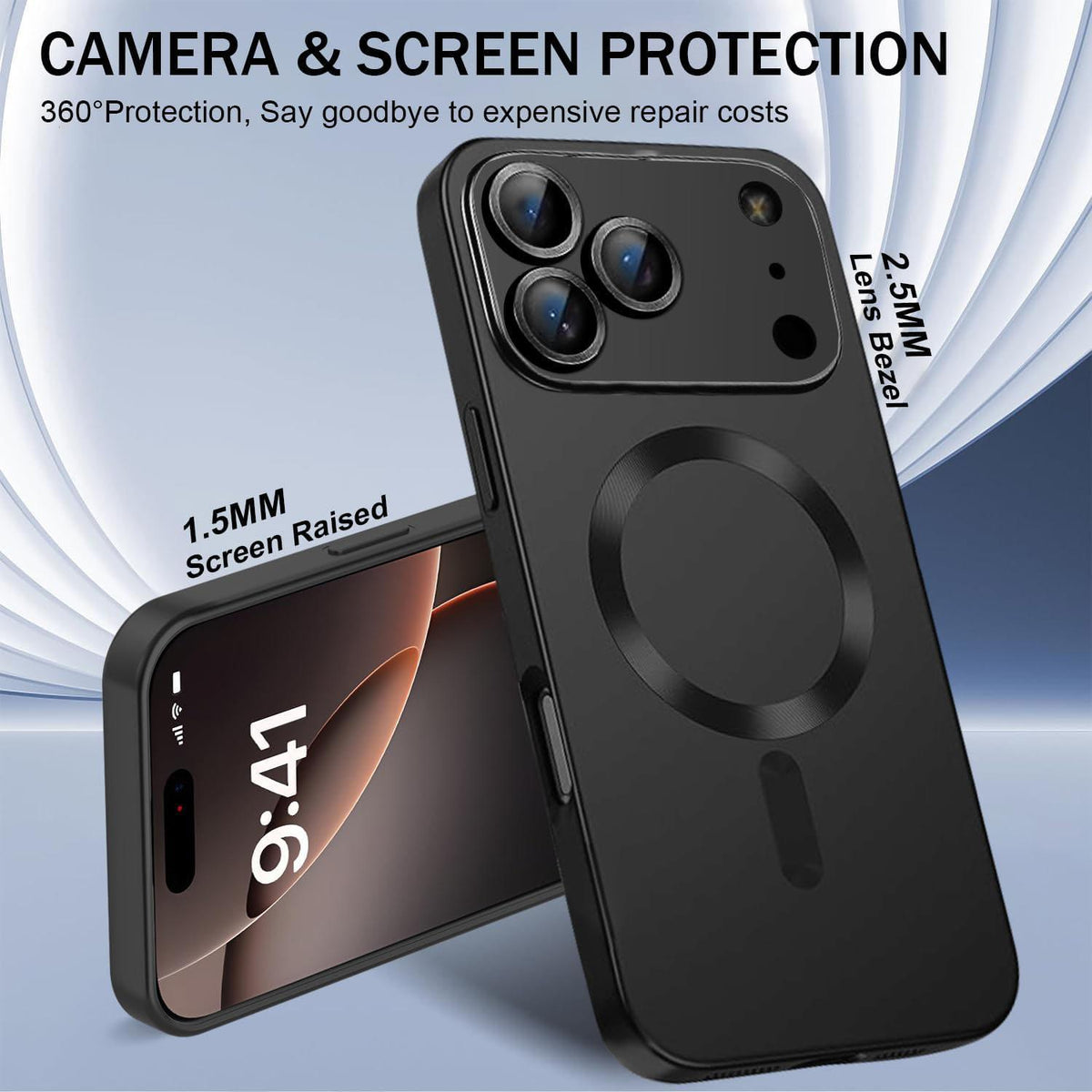 Compatible with iPhone 18 Pro Max Ultra thin Metallic TPU MagSafe Phone Case with Lens Film - Black