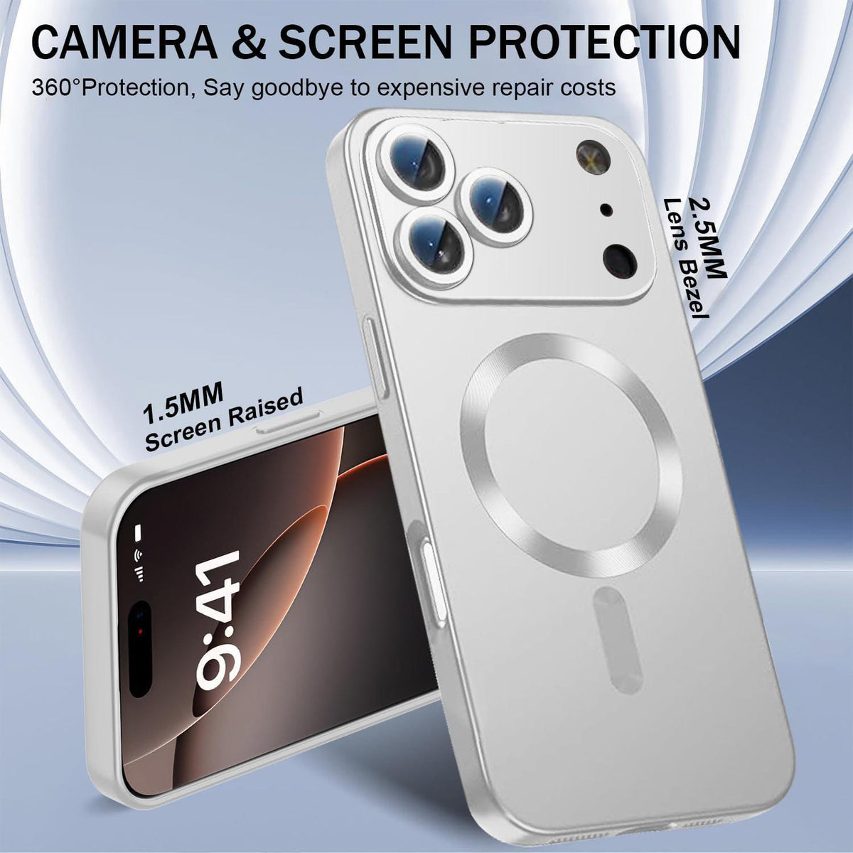 Compatible with iPhone 18 Pro Max Ultra thin Metallic TPU MagSafe Phone Case with Lens Film - Silver